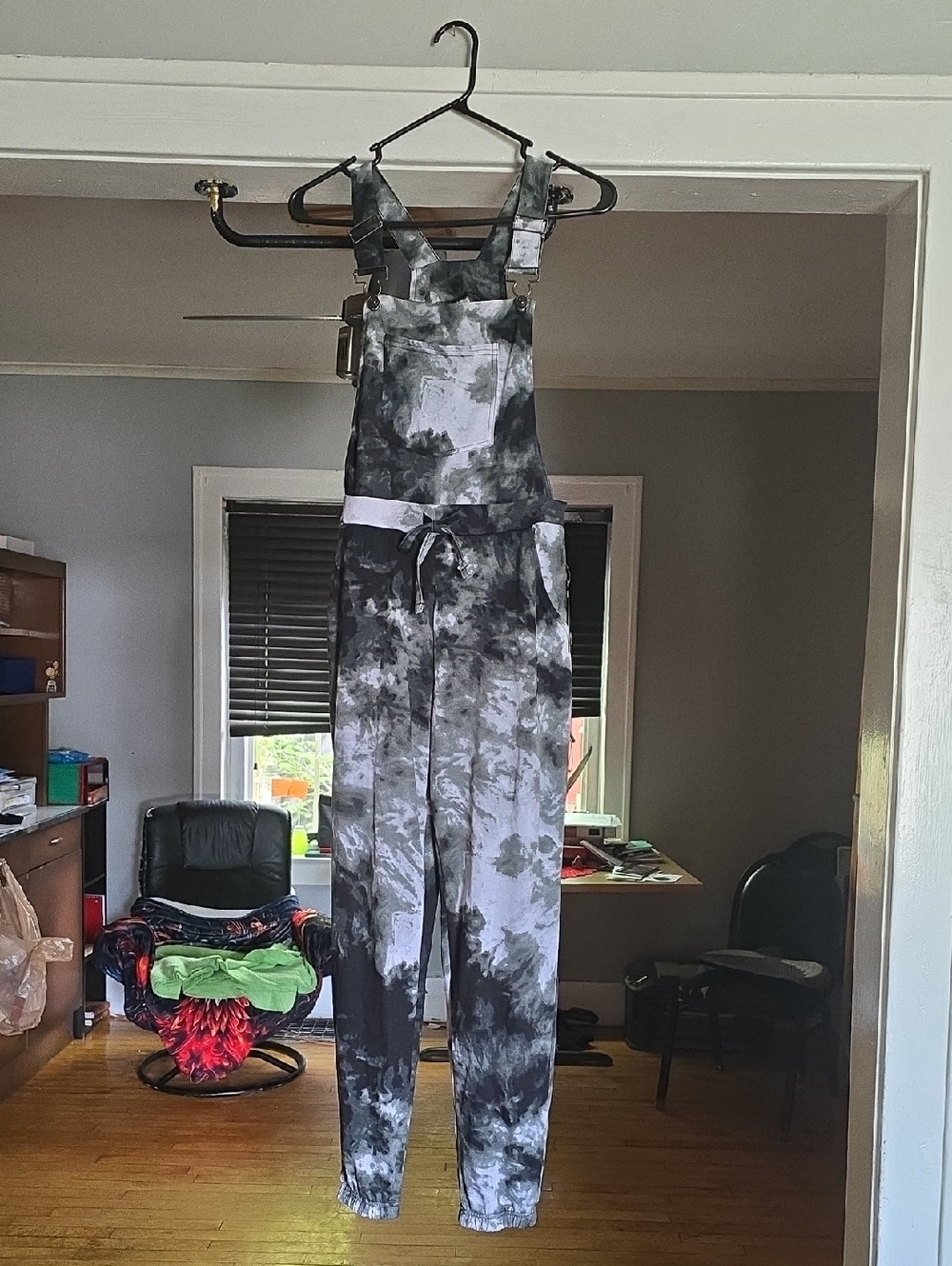 No Boundaries Black & White Tie-Dye Overalls Jumpsuit